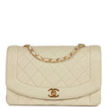 Vintage Chanel Medium Diana Flap Bag Ivory Lambskin Gold Hardware