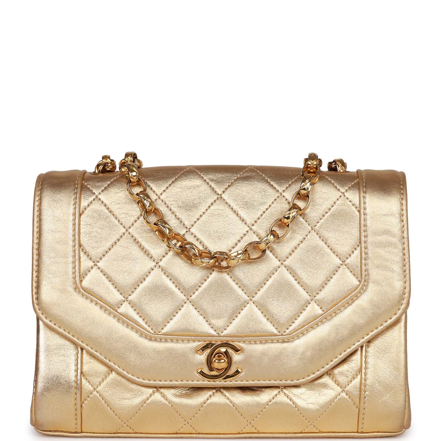 Vintage Chanel Flap Bag Gold Metallic Lambskin Gold Hardware