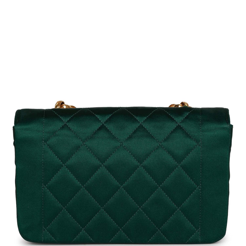 Vintage Chanel Mini Flap Bag Green Satin Gold Hardware