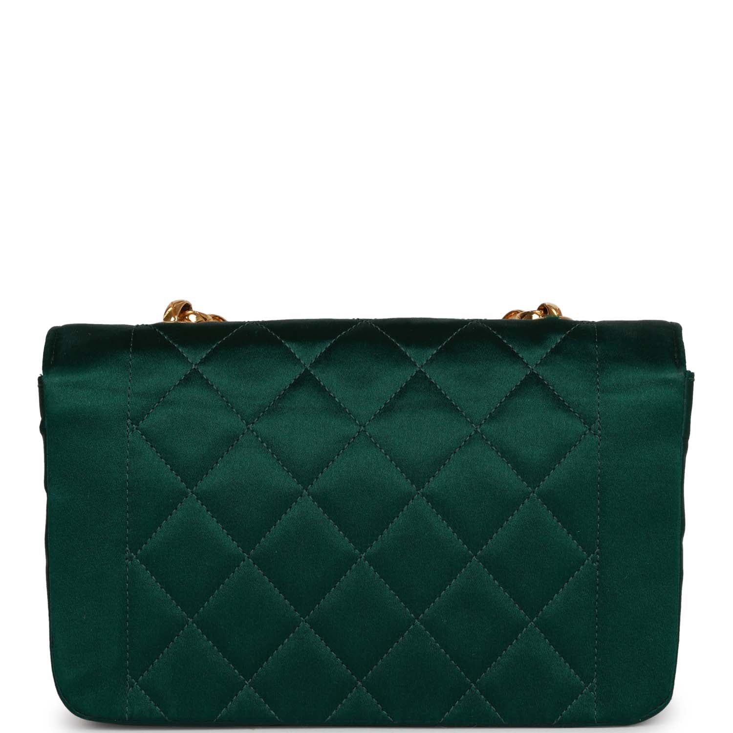 Vintage Chanel Mini Flap Bag Green Satin Gold Hardware