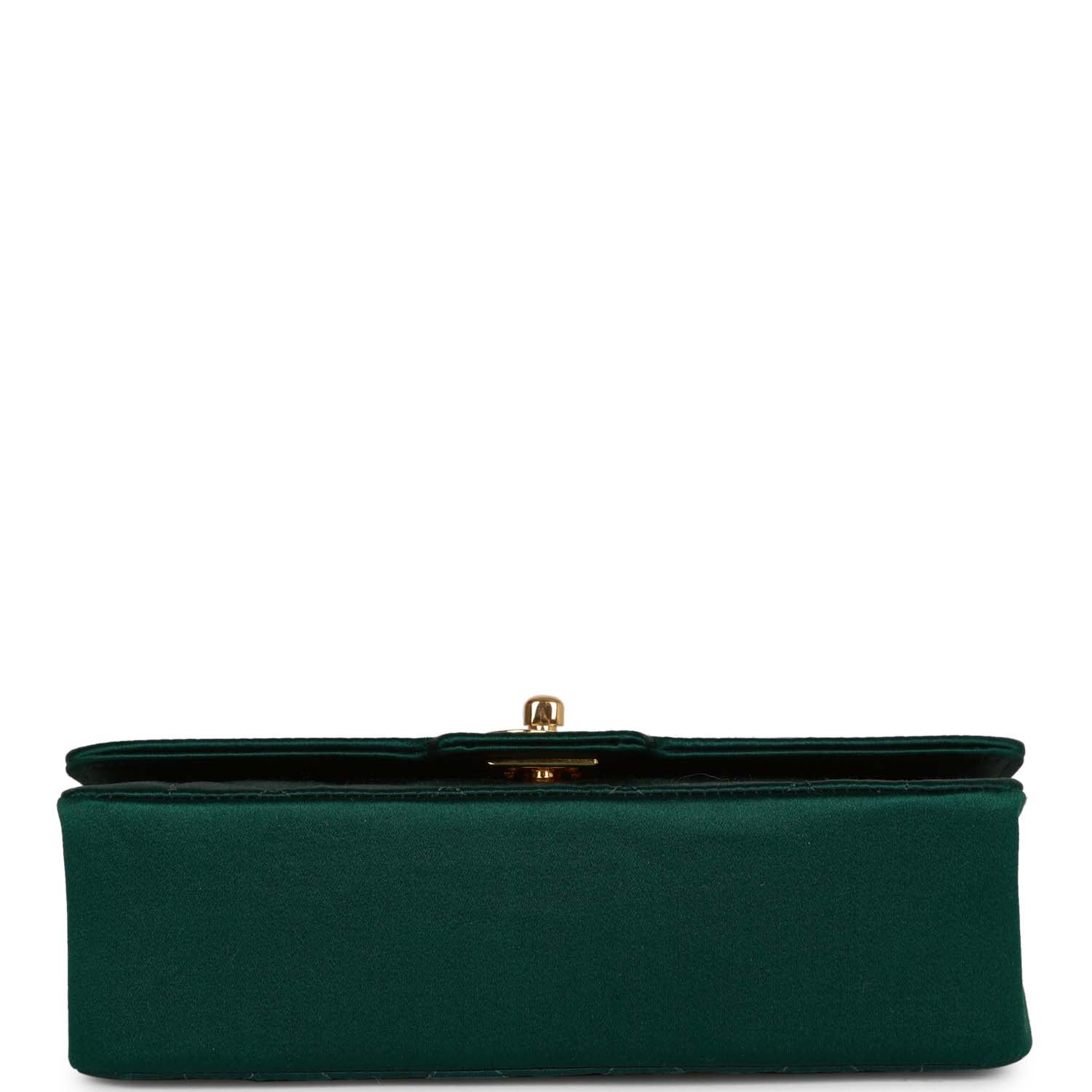 Vintage Chanel Mini Flap Bag Green Satin Gold Hardware