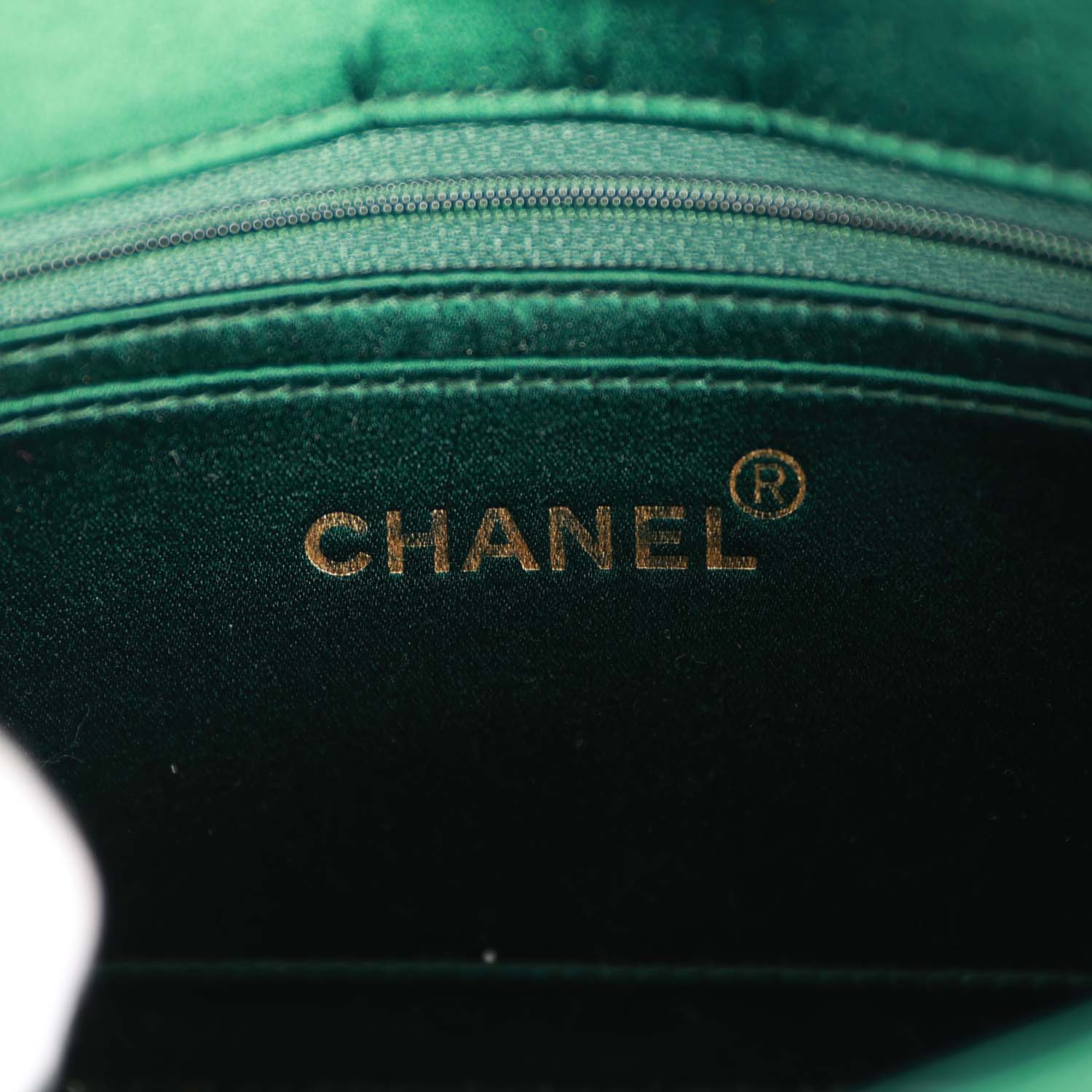 Vintage Chanel Mini Flap Bag Green Satin Gold Hardware