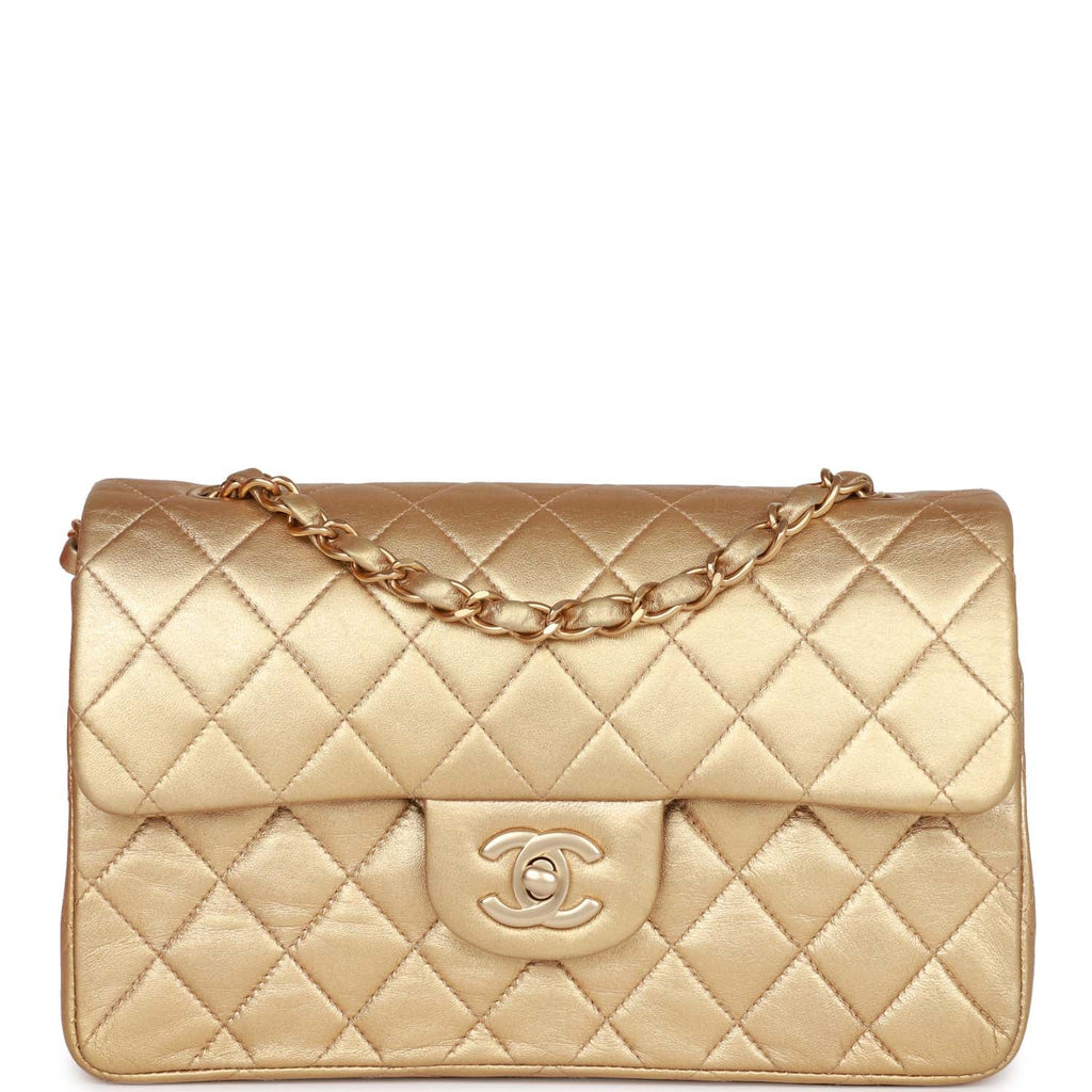 Vintage Chanel bag Small Classic Double Flap Bag Gold Metallic Lambskin Gold Hardware