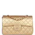 Vintage Chanel bag Small Classic Double Flap Bag Gold Metallic Lambskin Gold Hardware