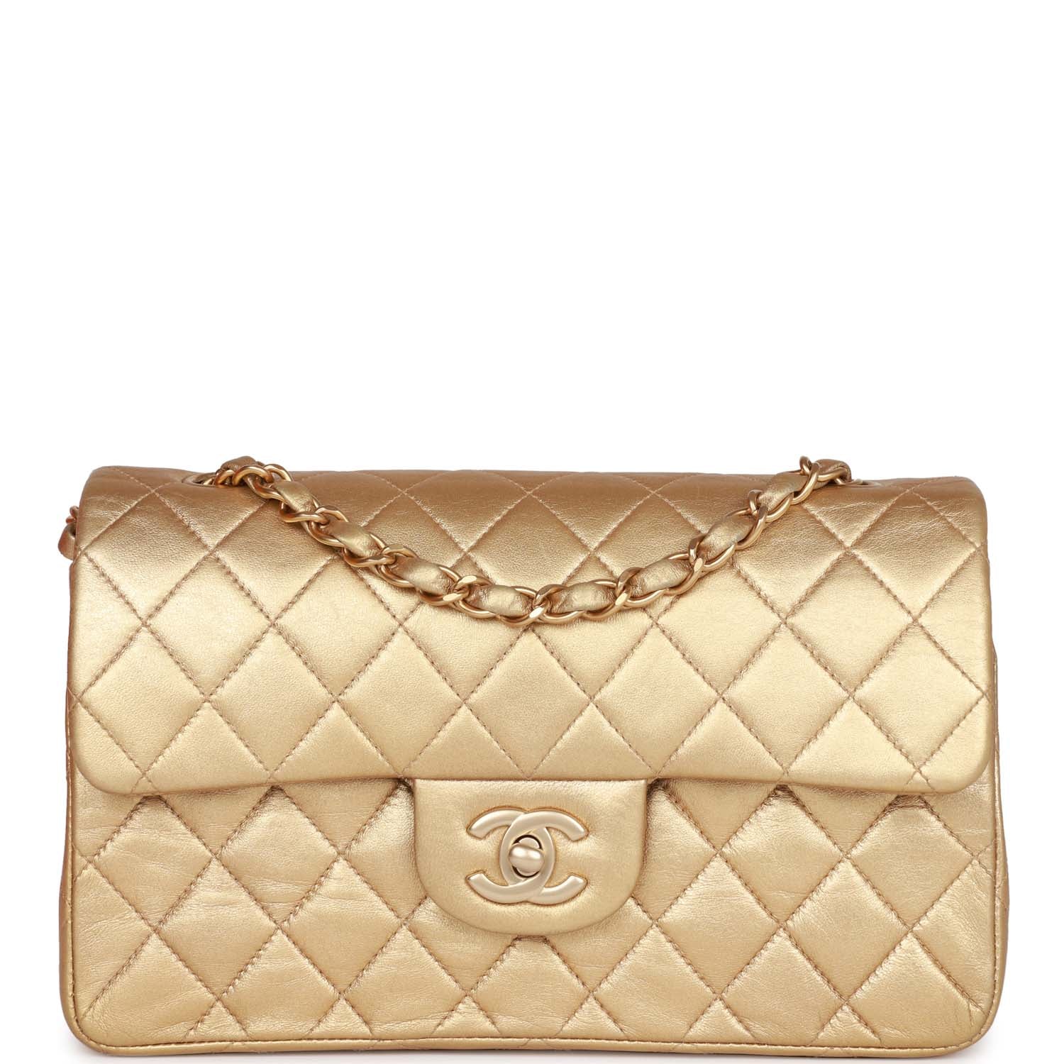 Vintage Chanel bag Small Classic Double Flap Bag Gold Metallic Lambskin Gold Hardware