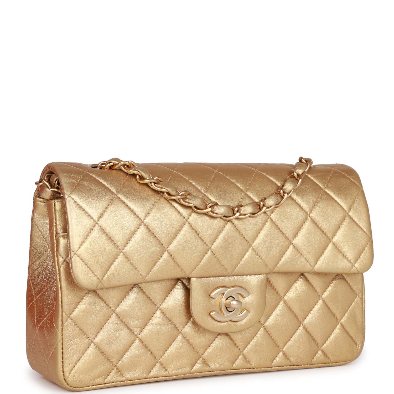 Vintage Chanel bag Small Classic Double Flap Bag Gold Metallic Lambskin Gold Hardware
