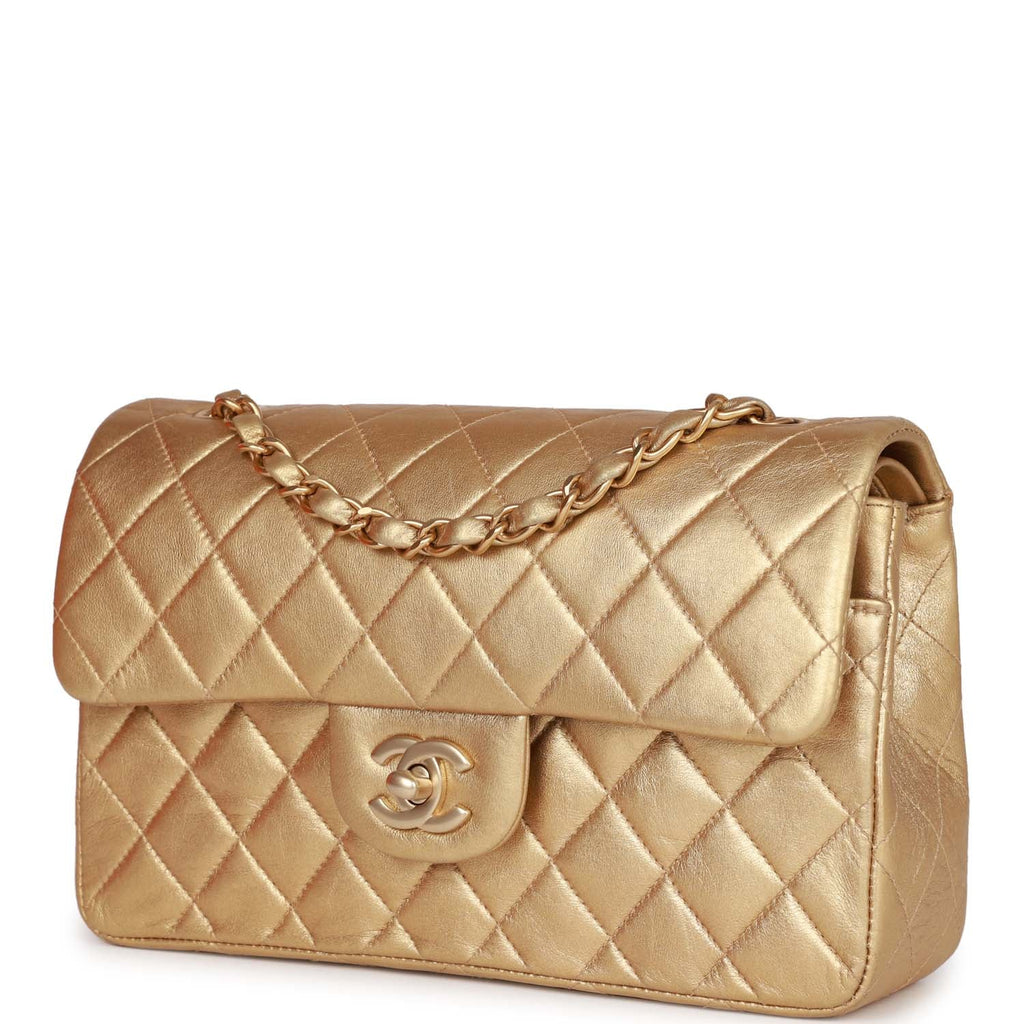 Vintage Chanel bag Small Classic Double Flap Bag Gold Metallic Lambskin Gold Hardware