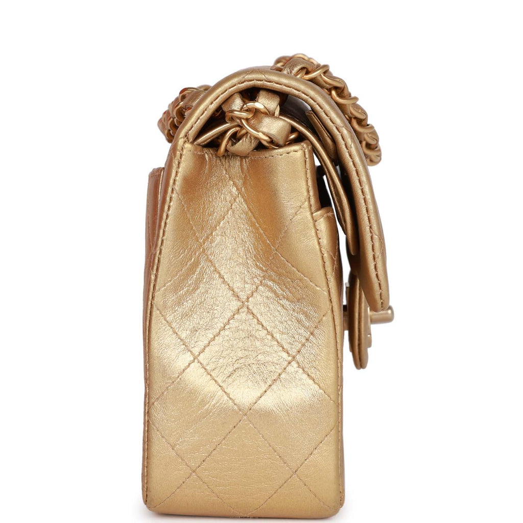 Vintage Chanel bag Small Classic Double Flap Bag Gold Metallic Lambskin Gold Hardware