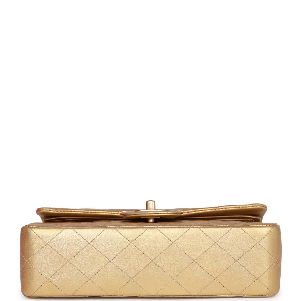 Vintage Chanel bag Small Classic Double Flap Bag Gold Metallic Lambskin Gold Hardware