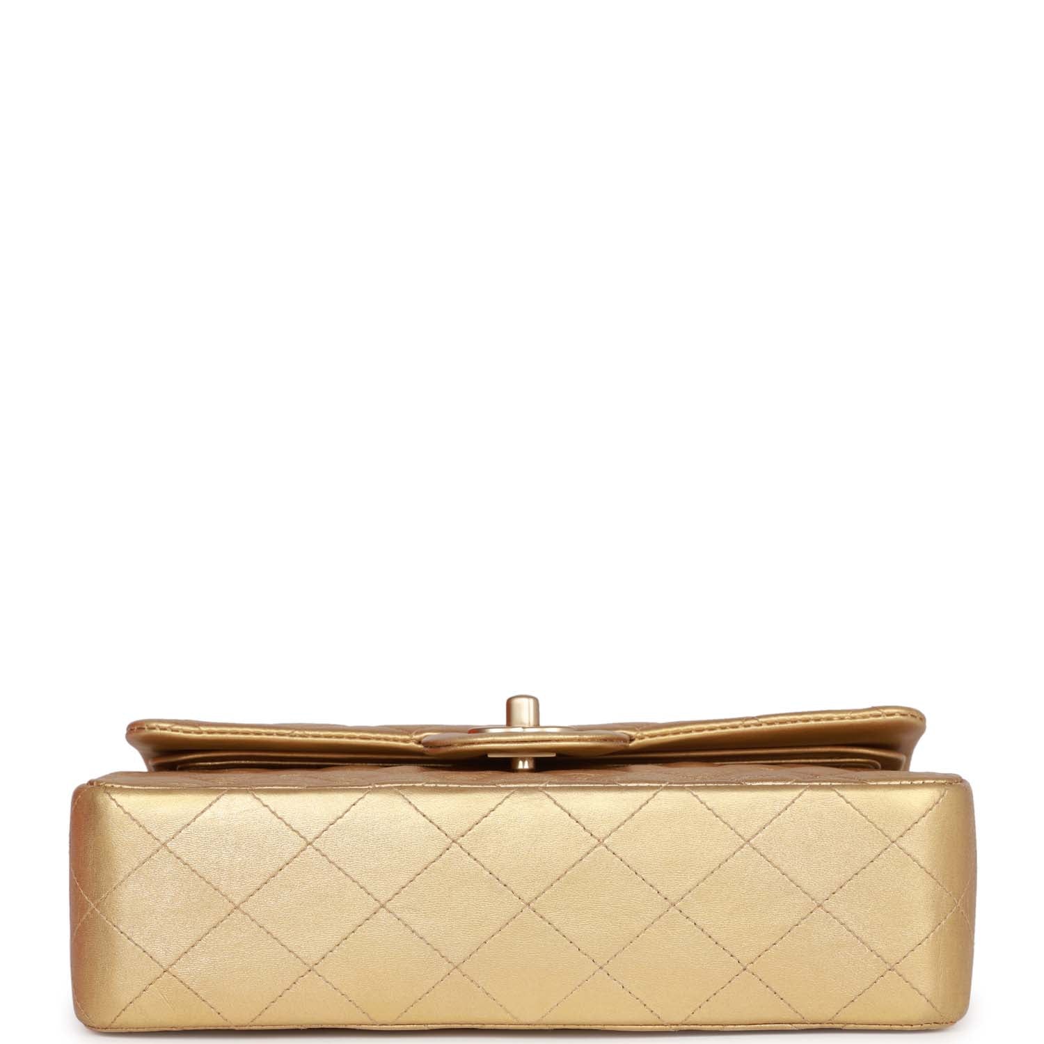 Vintage Chanel bag Small Classic Double Flap Bag Gold Metallic Lambskin Gold Hardware