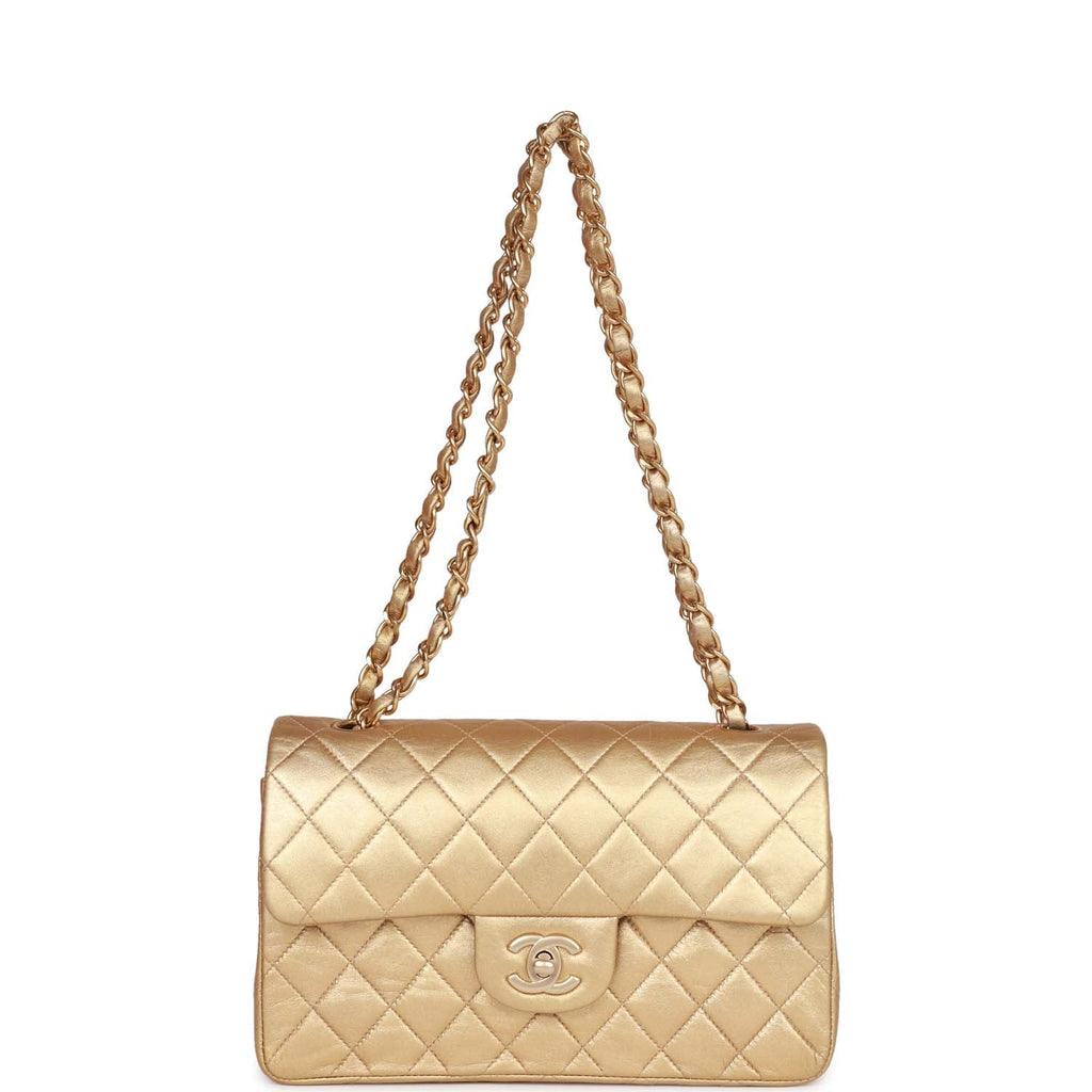 Vintage Chanel bag Small Classic Double Flap Bag Gold Metallic Lambskin Gold Hardware