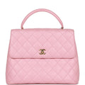 Vintage Chanel Kelly Handle Flap Bag Pink Caviar Gold Hardware