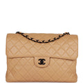 Vintage Chanel Jumbo Single Flap Bag Caramel Lambskin Black Hardware