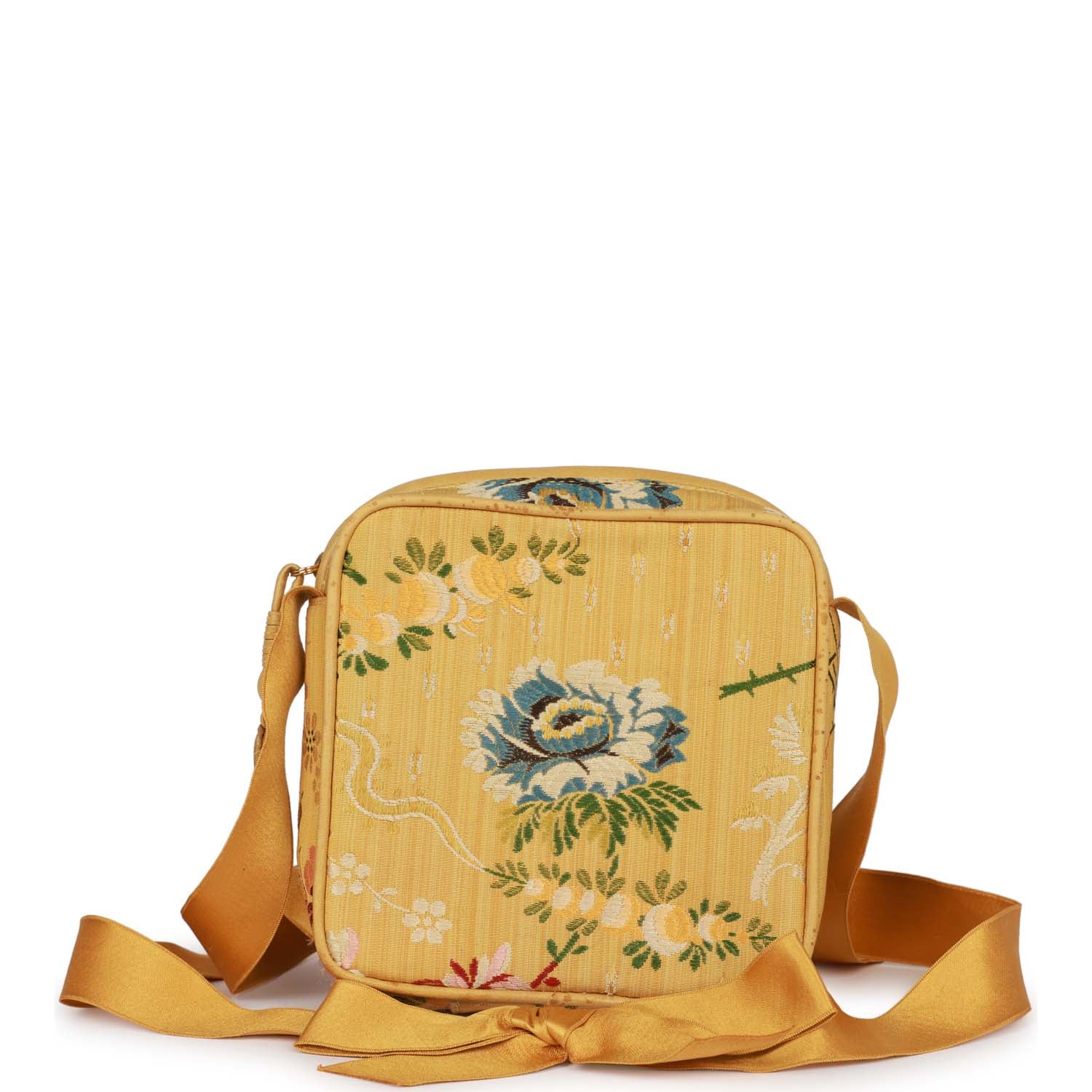 Vintage Chanel Brocade Camera Bag Yellow Silk Gold Hardware