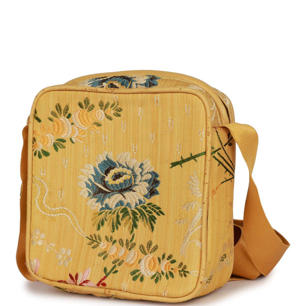 Vintage Chanel Brocade Camera Bag Yellow Silk Gold Hardware