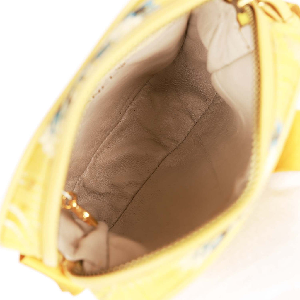 Vintage Chanel Brocade Camera Bag Yellow Silk Gold Hardware