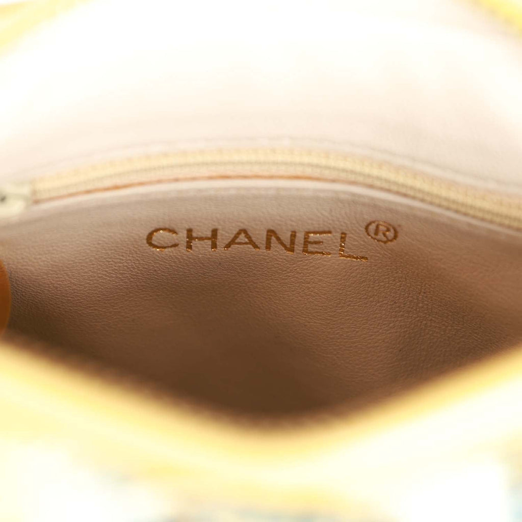 Vintage Chanel Brocade Camera Bag Yellow Silk Gold Hardware