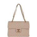 Vintage Chanel XXL Travel Flap Bag Striped Linen Gold Hardware