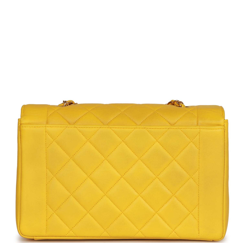 Vintage Chanel Medium Diana Flap Bag Yellow Lambskin Gold Hardware