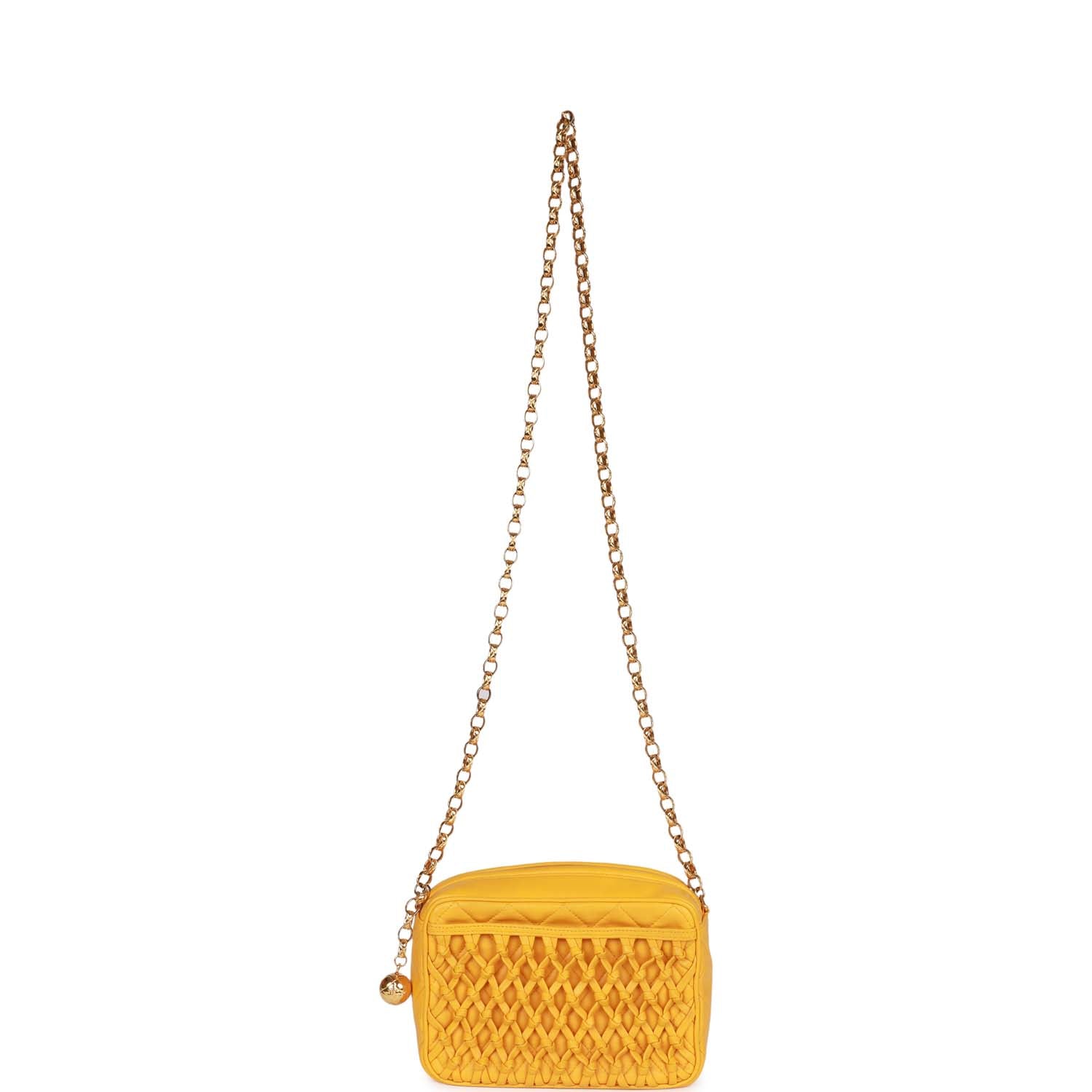Vintage Chanel Knotted Camera Bag Yellow Lambskin Gold Hardware