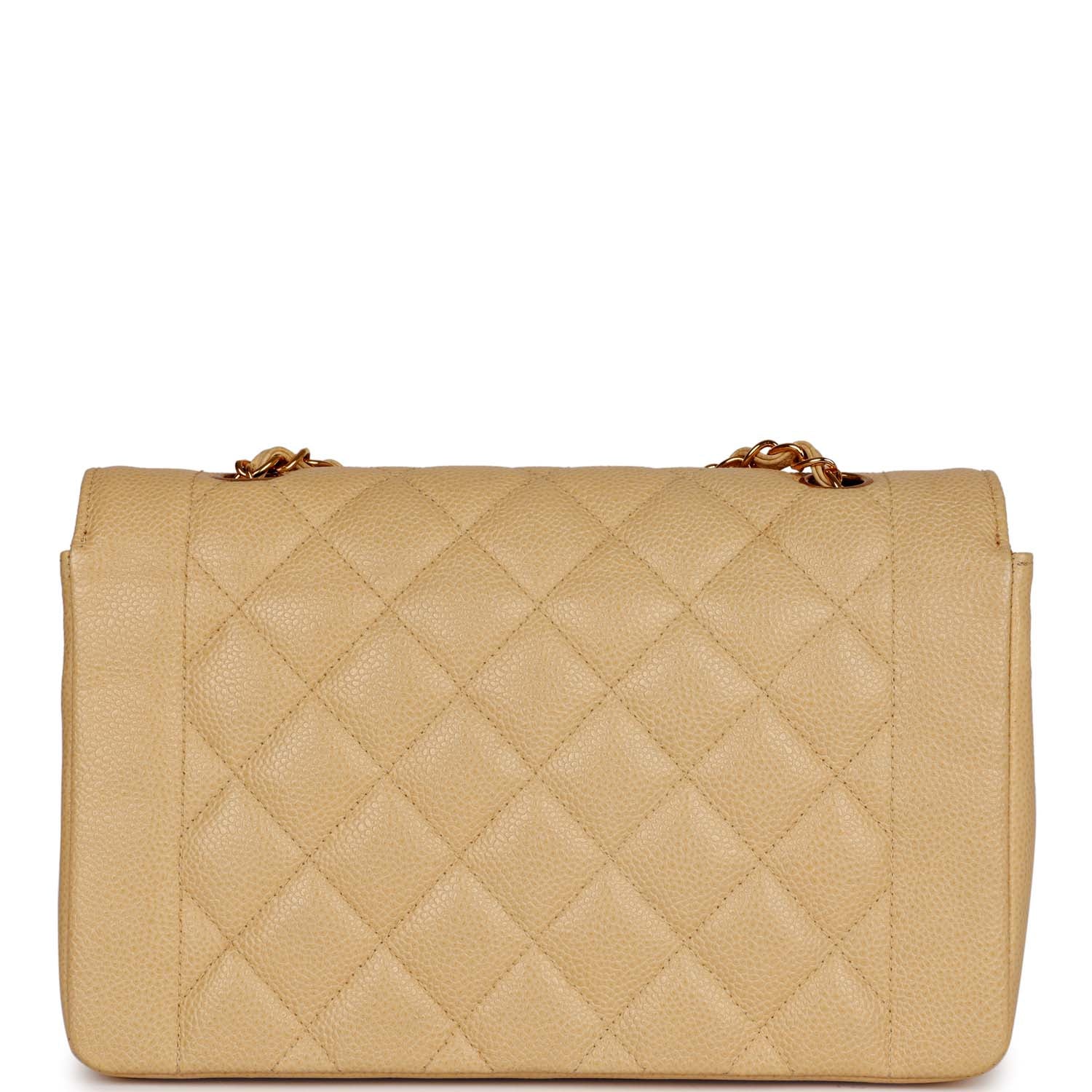 Vintage Chanel Medium Diana Flap Bag Beige Caviar Gold Hardware