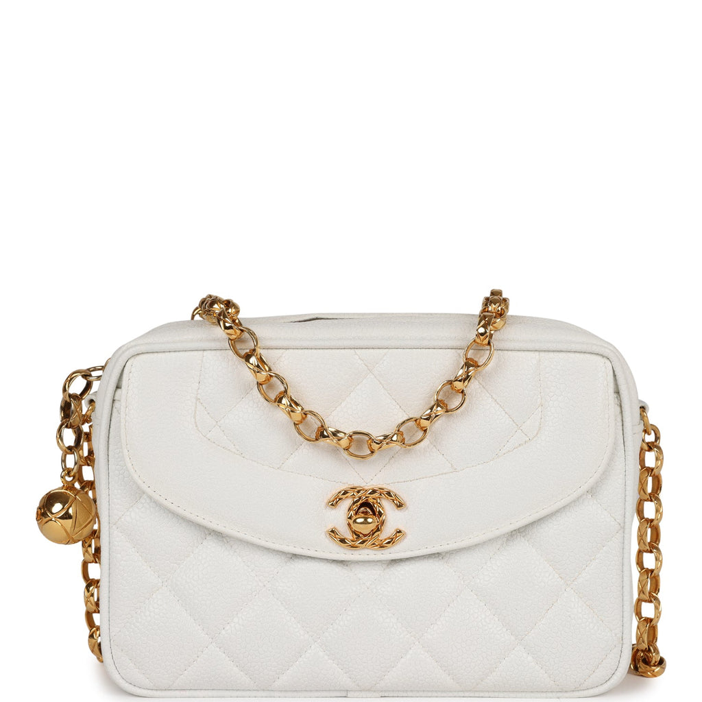 Vintage Chanel Camera Bag White Caviar Gold Hardware