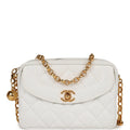 Vintage Chanel Camera Bag White Caviar Gold Hardware