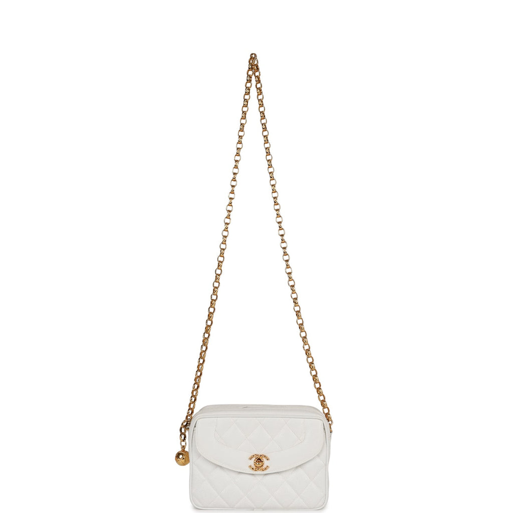 Vintage Chanel Camera Bag White Caviar Gold Hardware