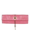 Vintage Chanel Chain Envelope Evening Clutch Bag Pink Crocodile Gold Hardware