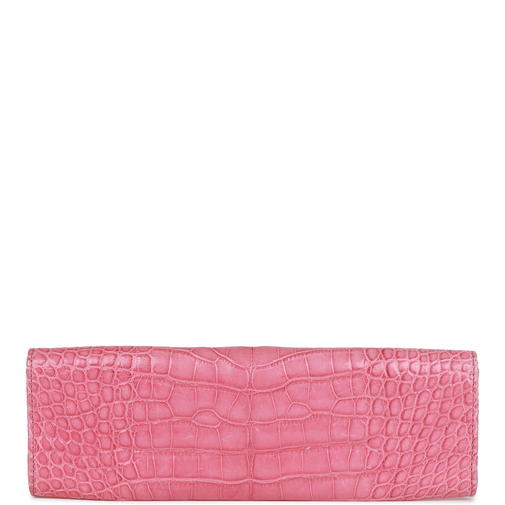 Vintage Chanel Chain Envelope Evening Clutch Bag Pink Crocodile Gold Hardware