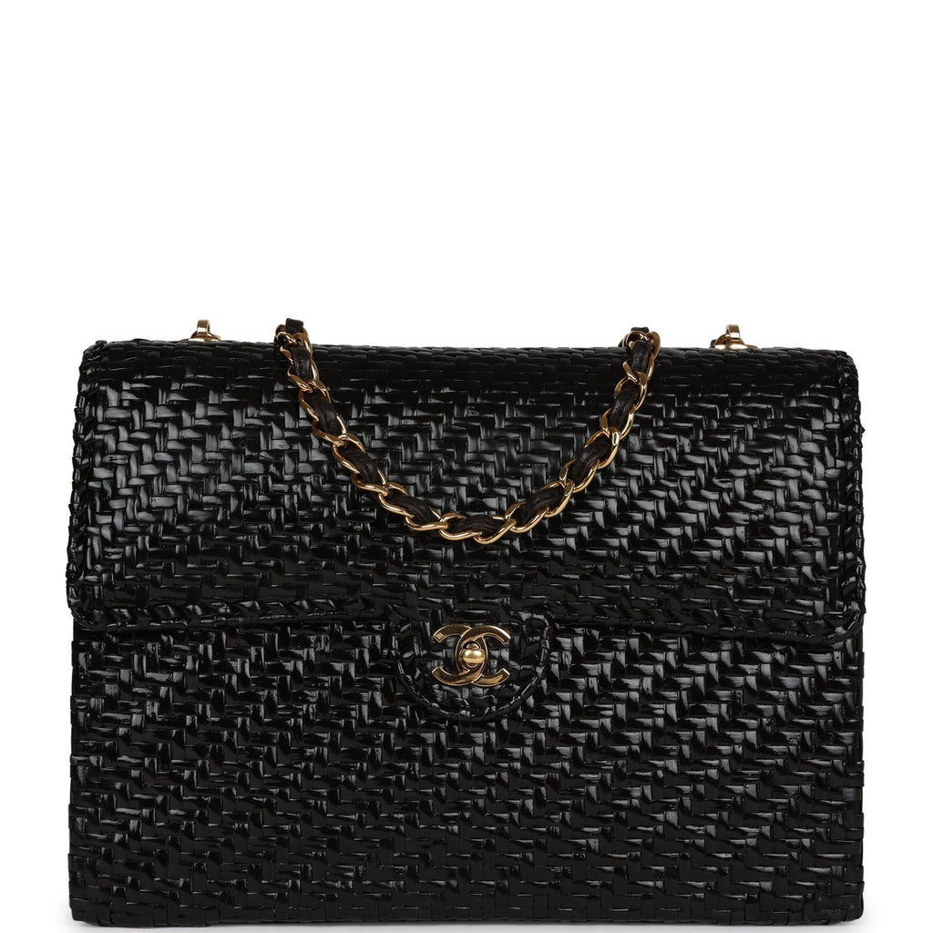 New Chanel Flap Bag Black Wicker Gold Hardware