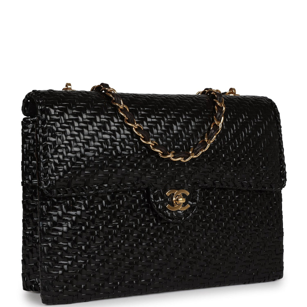 New Chanel Flap Bag Black Wicker Gold Hardware