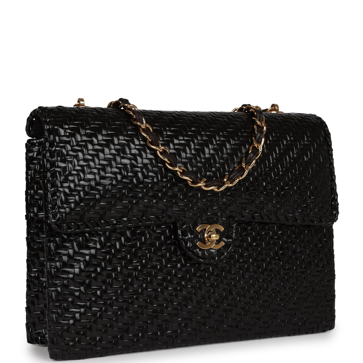 New Chanel Flap Bag Black Wicker Gold Hardware