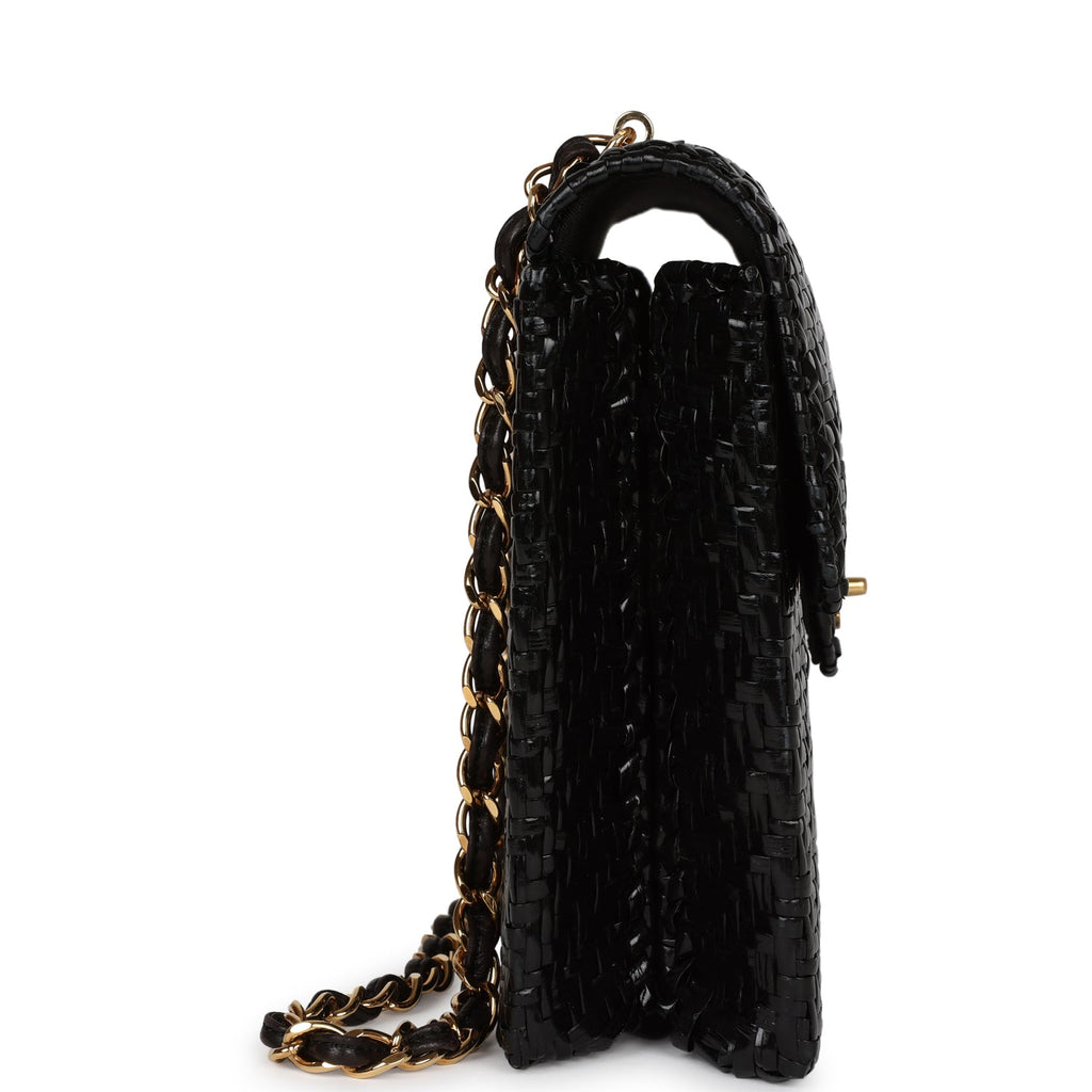 New Chanel Flap Bag Black Wicker Gold Hardware