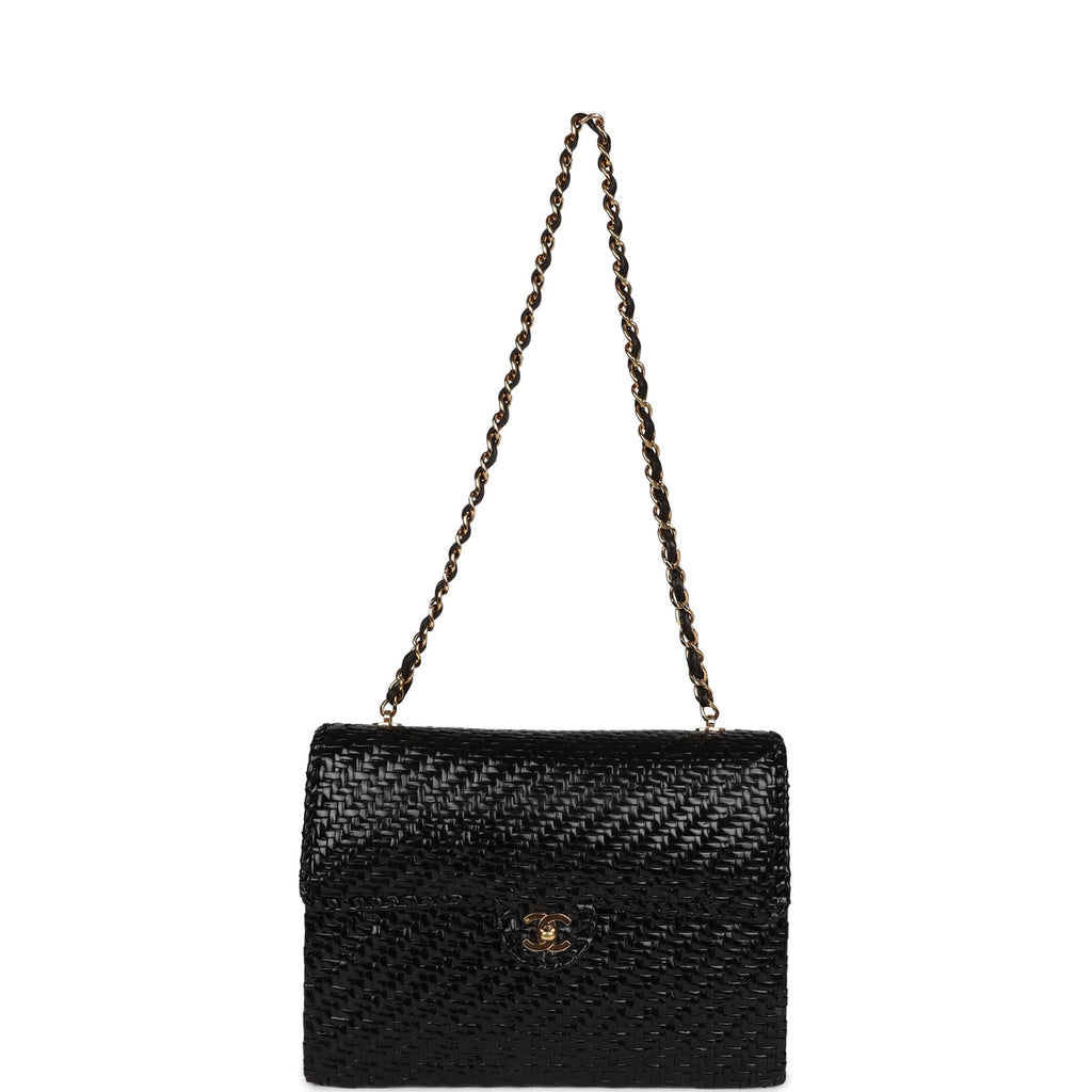 New Chanel Flap Bag Black Wicker Gold Hardware