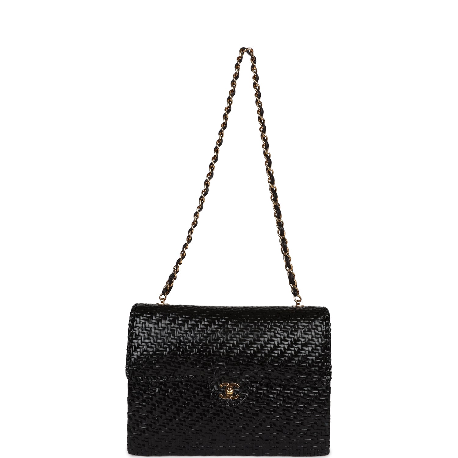 New Chanel Flap Bag Black Wicker Gold Hardware