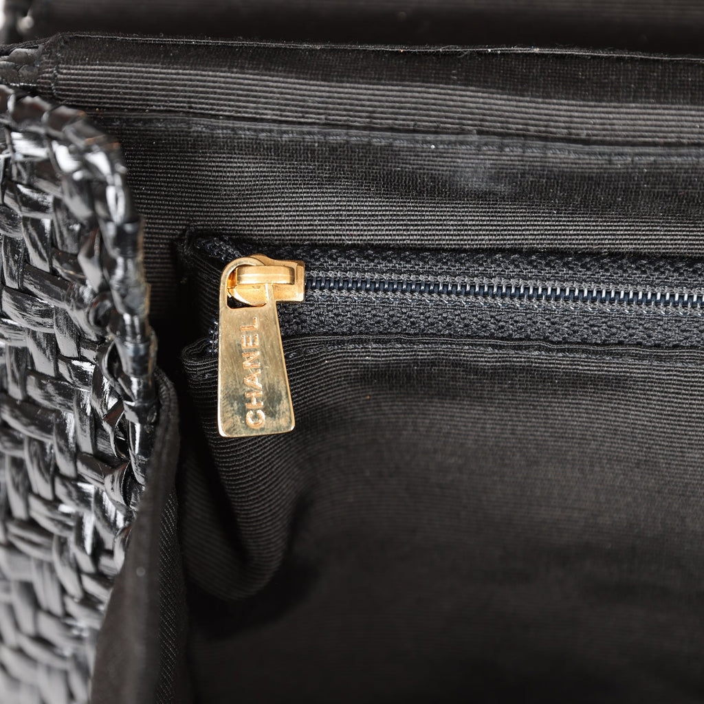 New Chanel Flap Bag Black Wicker Gold Hardware