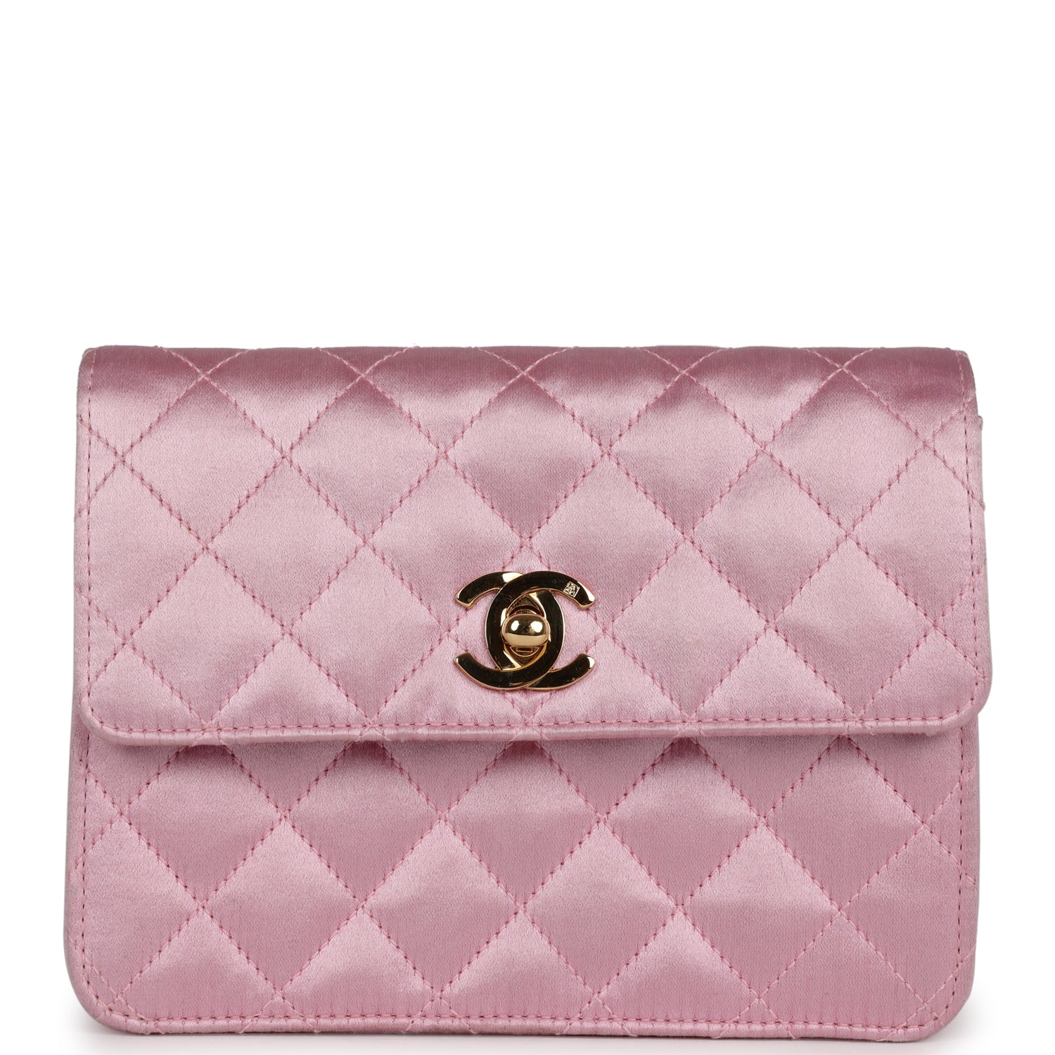 Vintage Chanel Mini Straight Flap Bag Pink Satin Gold Hardware