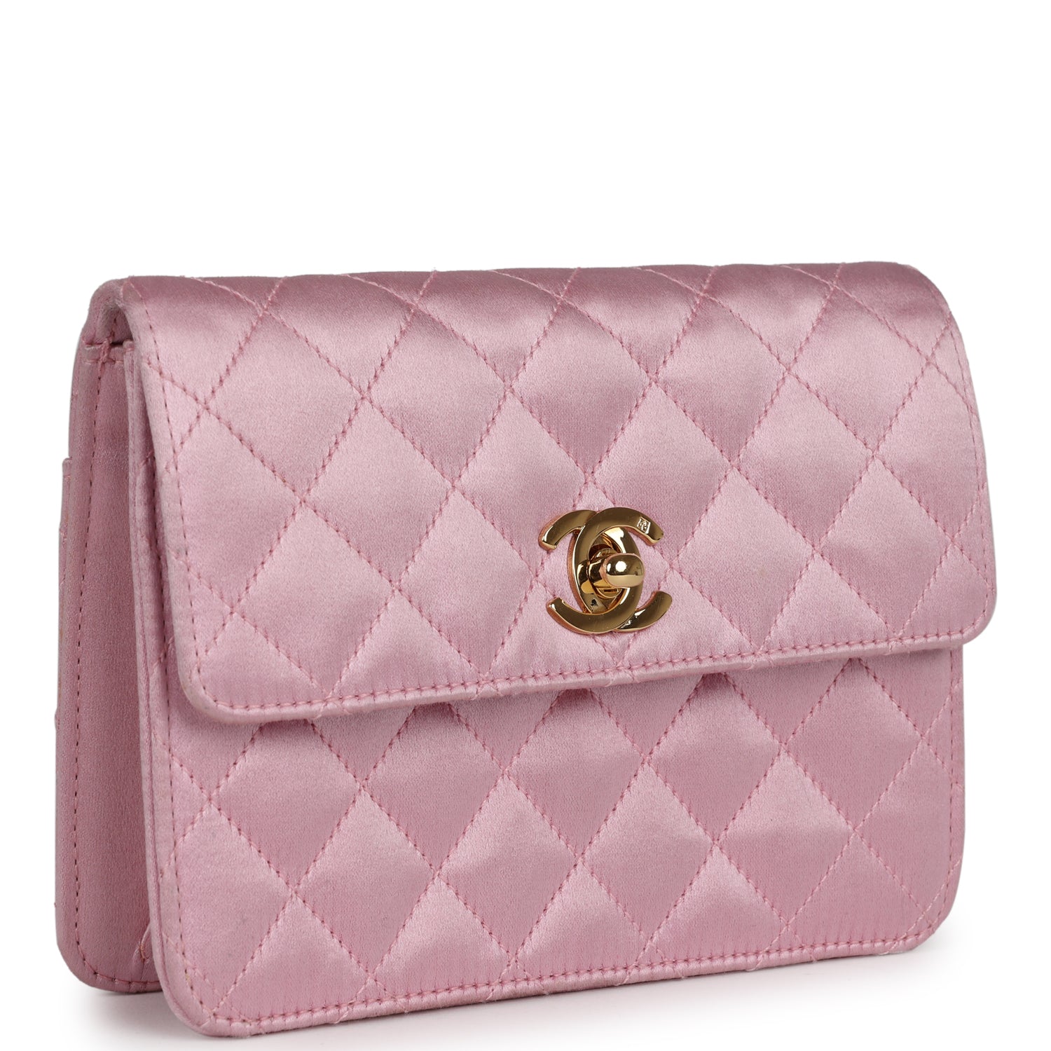 Vintage Chanel Mini Straight Flap Bag Pink Satin Gold Hardware