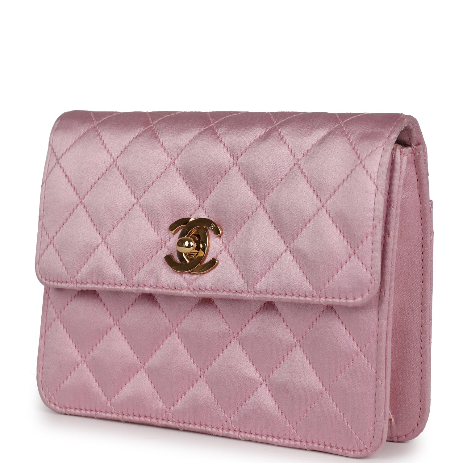 Vintage Chanel Mini Straight Flap Bag Pink Satin Gold Hardware
