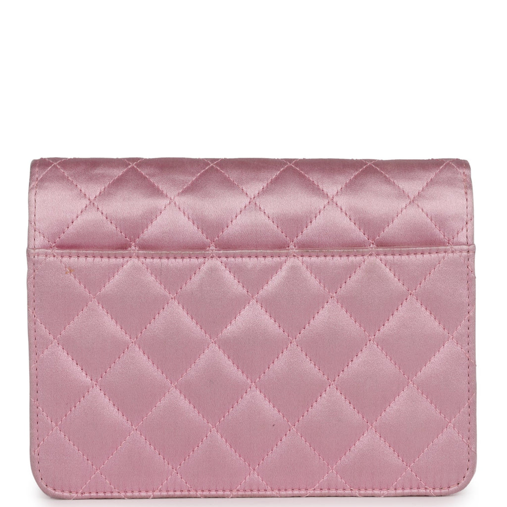 Vintage Chanel Mini Straight Flap Bag Pink Satin Gold Hardware