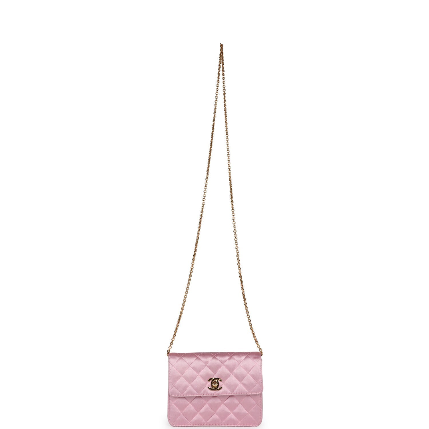 Vintage Chanel Mini Straight Flap Bag Pink Satin Gold Hardware