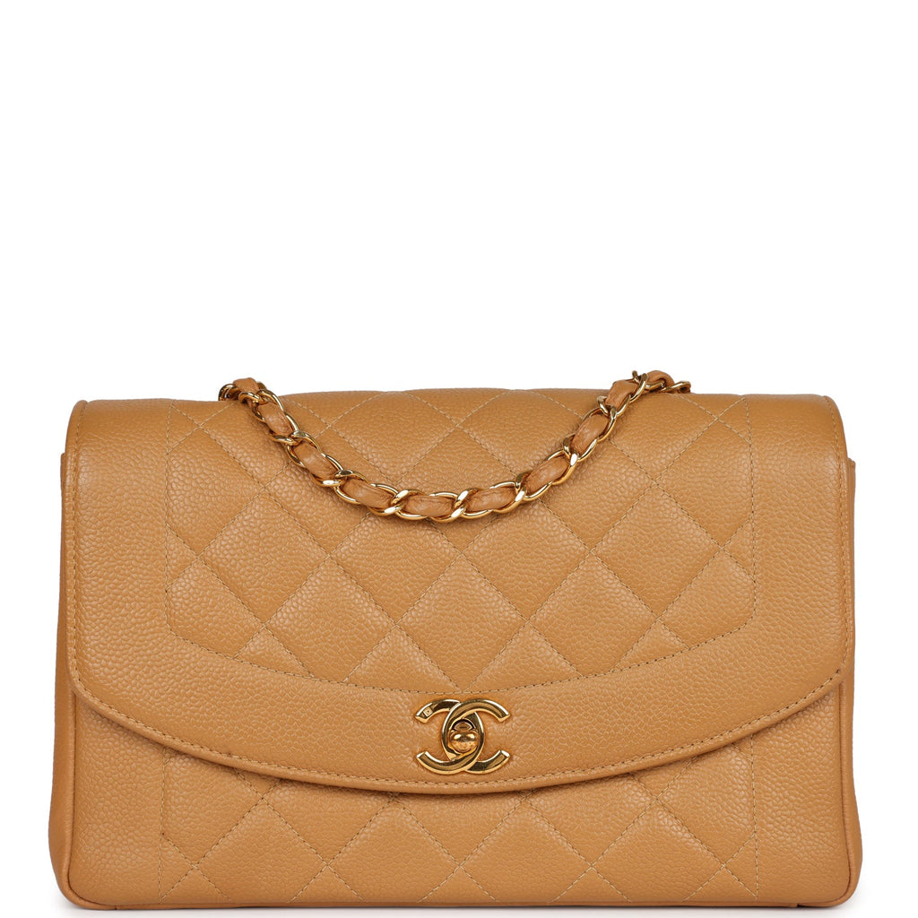 Vintage Chanel Medium Diana Flap Bag Dark Beige Caviar Gold Hardware