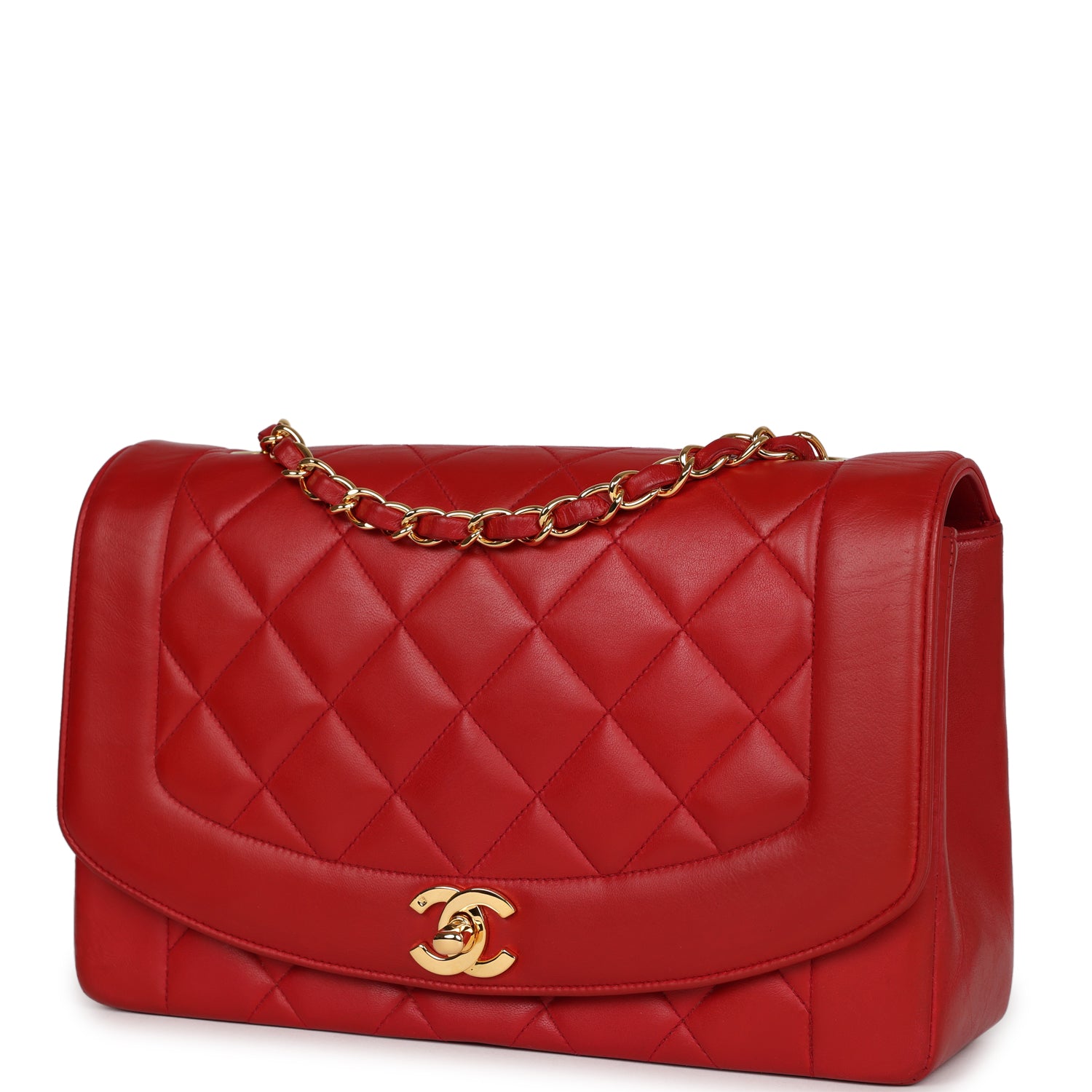 Vintage Chanel Small Diana Flap Bag Red Lambskin Gold Hardware