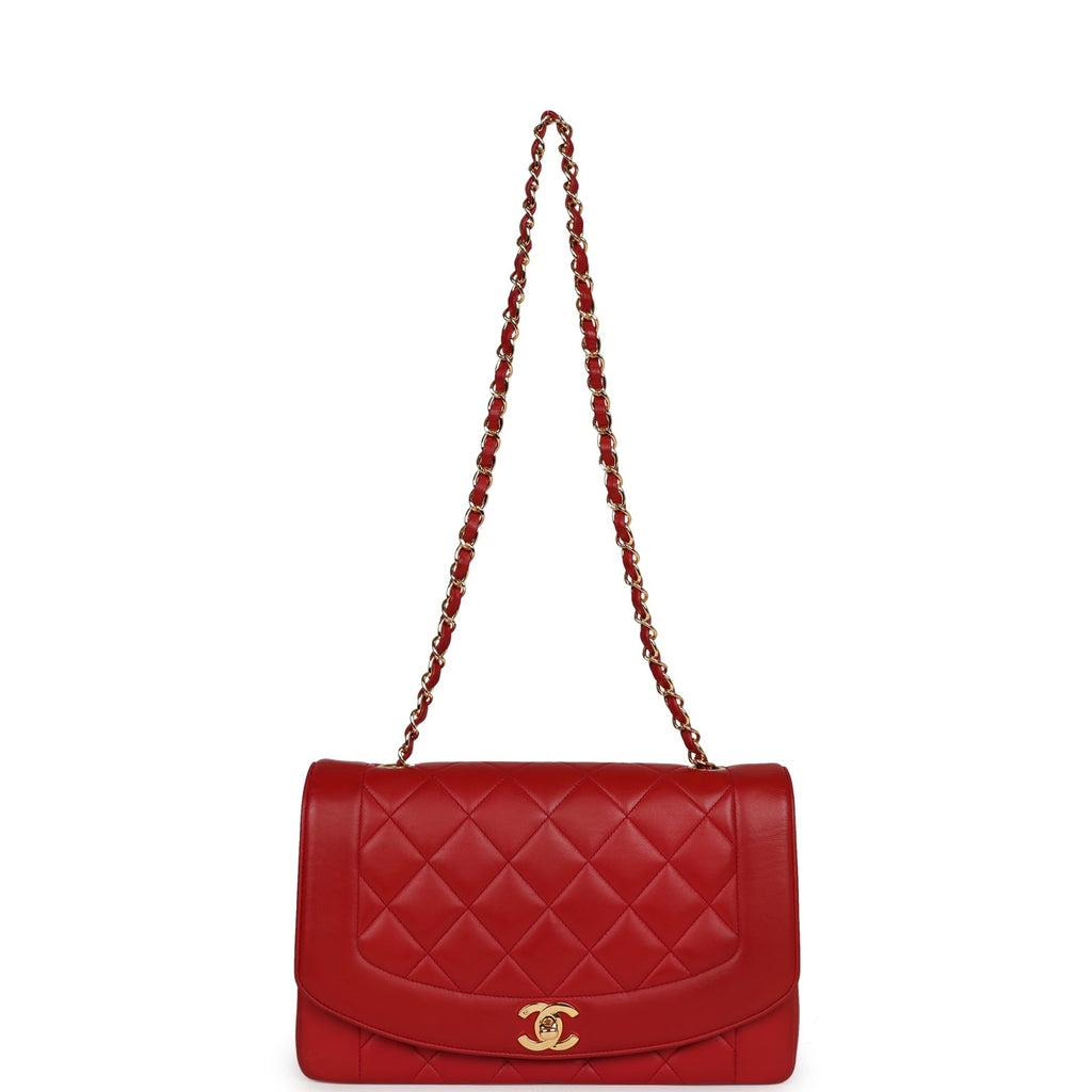 Vintage Chanel Small Diana Flap Bag Red Lambskin Gold Hardware