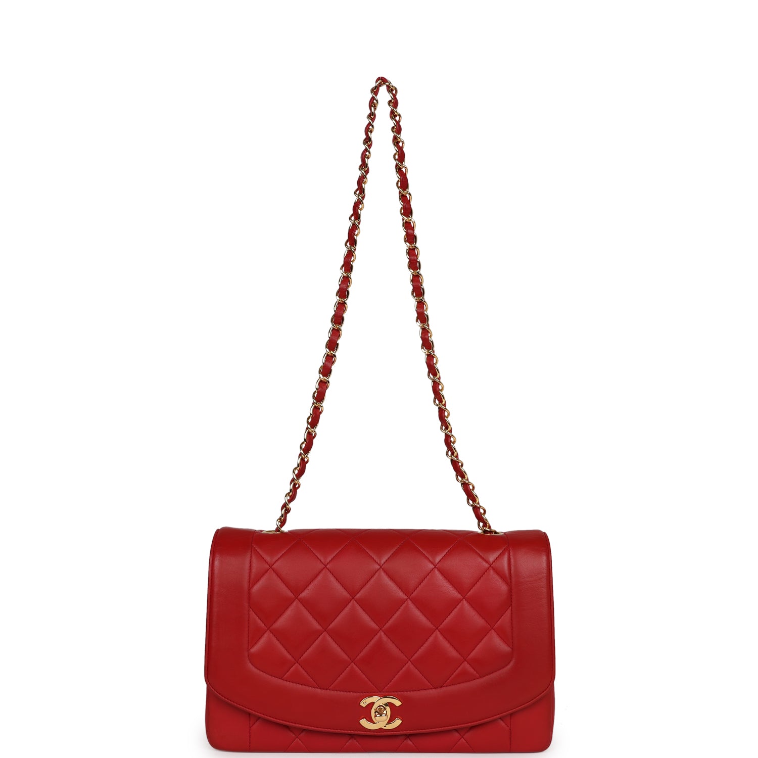 Vintage Chanel Small Diana Flap Bag Red Lambskin Gold Hardware