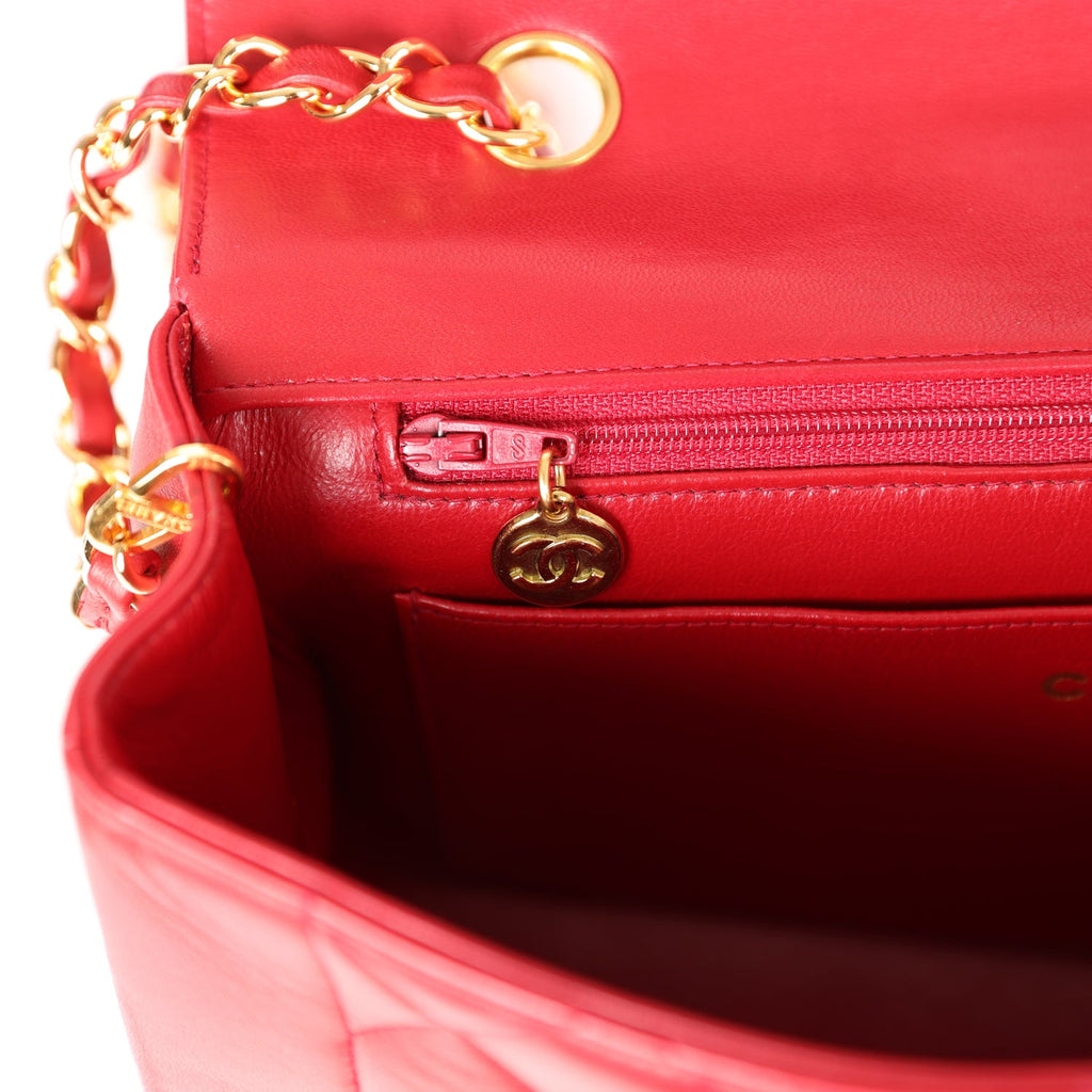 Vintage Chanel Small Diana Flap Bag Red Lambskin Gold Hardware
