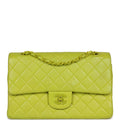 Vintage Chanel Medium Classic Double Flap Lime Green Lambskin Green Hardware
