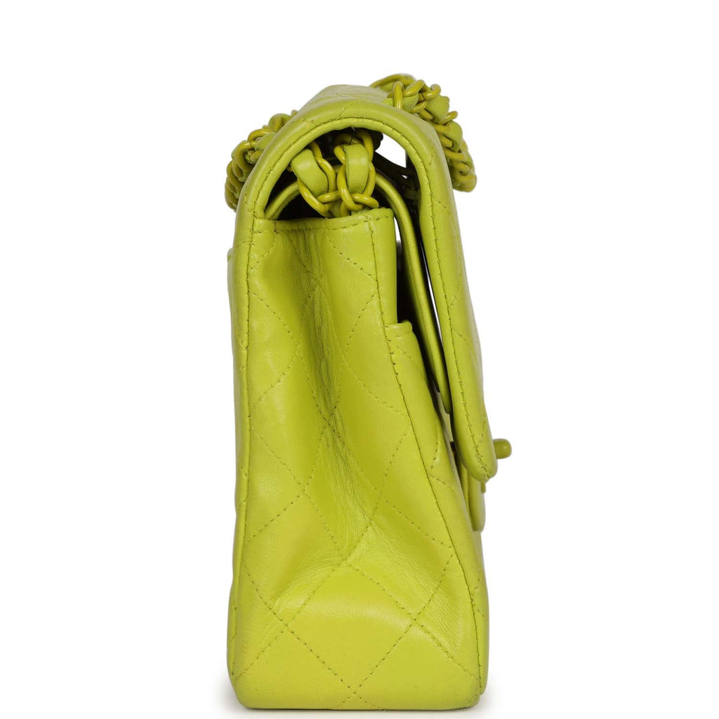 Vintage Chanel Medium Classic Double Flap Lime Green Lambskin Green Hardware