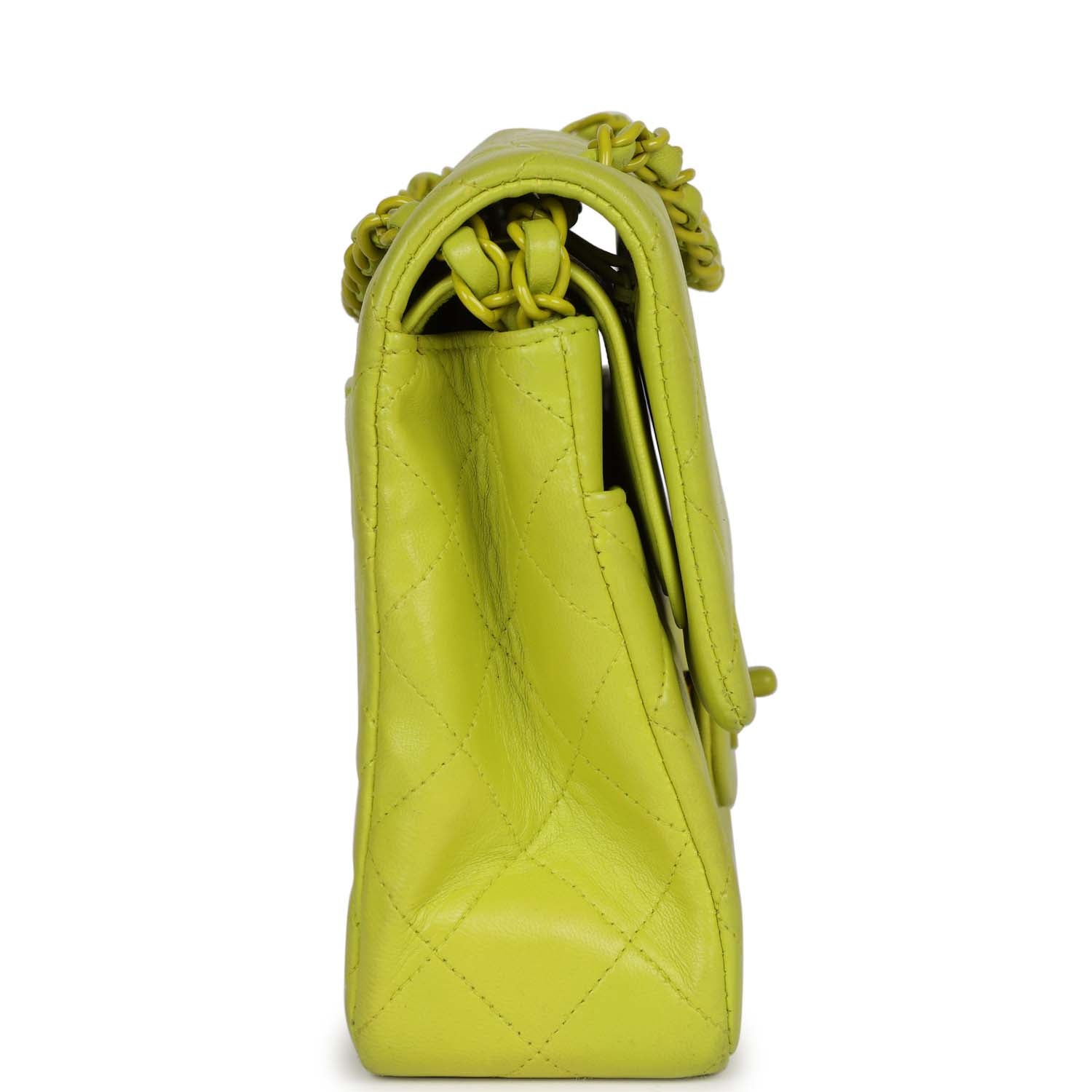 Vintage Chanel Medium Classic Double Flap Lime Green Lambskin Green Hardware